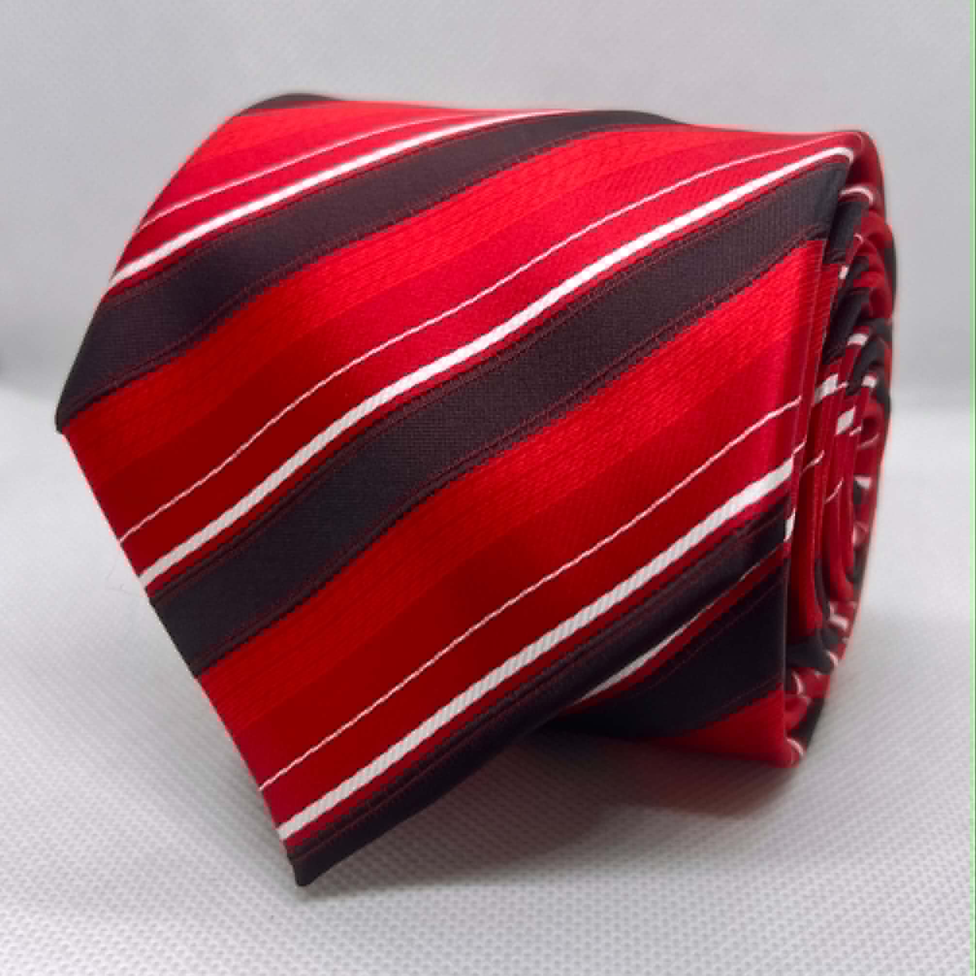 Red, Black & White Striped Silk Tie