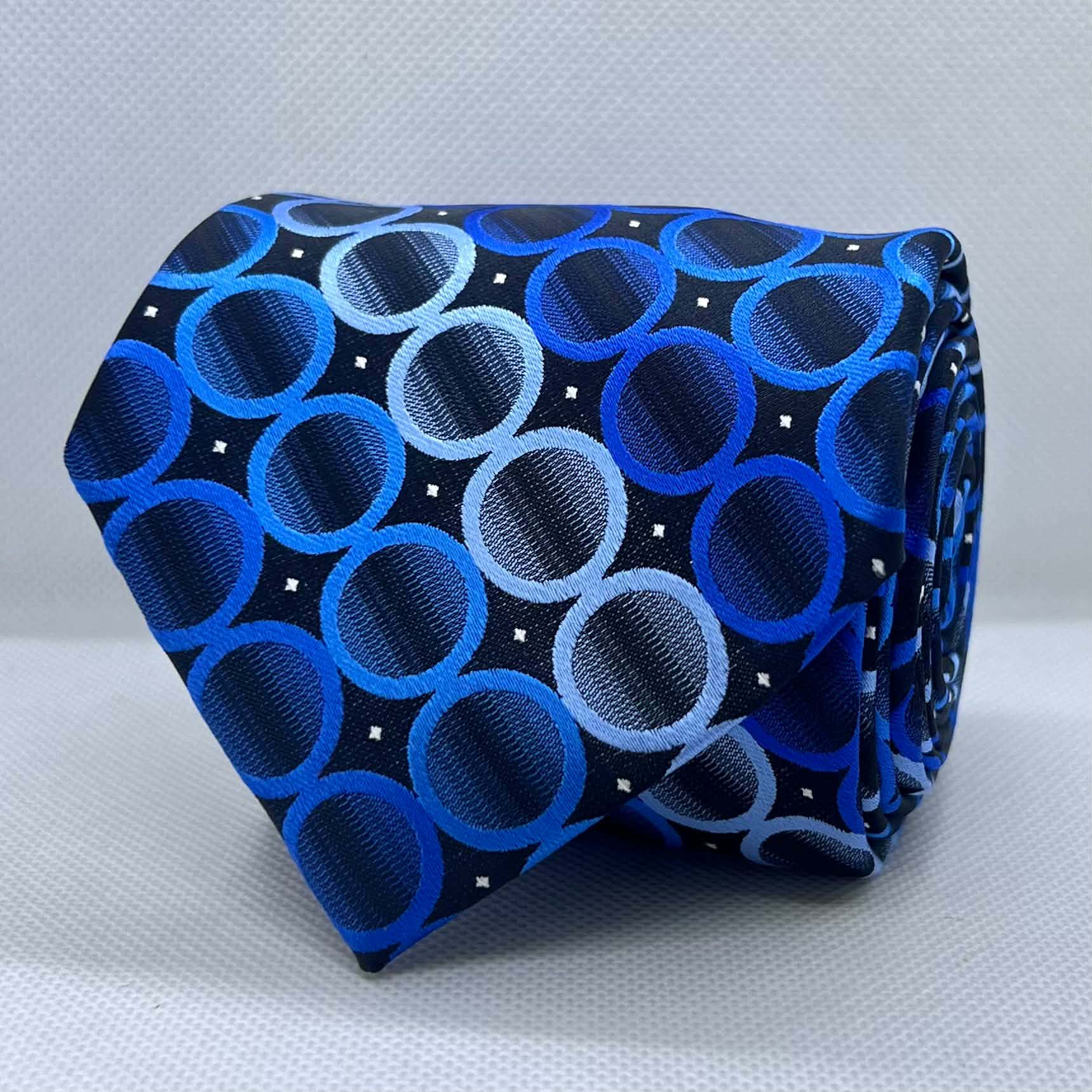 Black and Blue Geometric Circle Polyester Tie