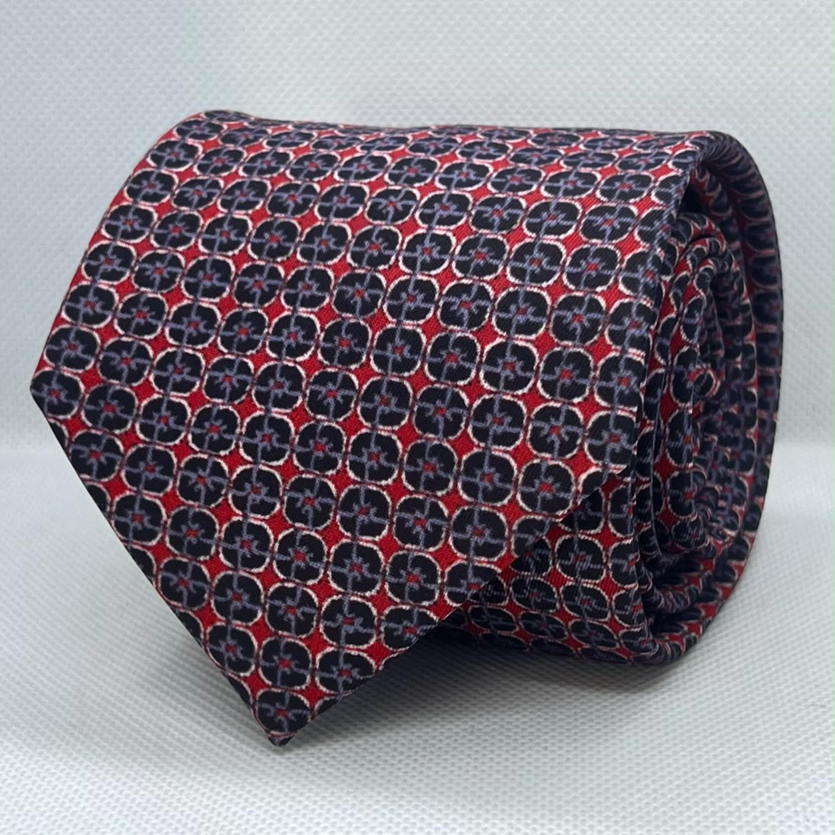 Black & Red Geometric Pattern Polyester Tie