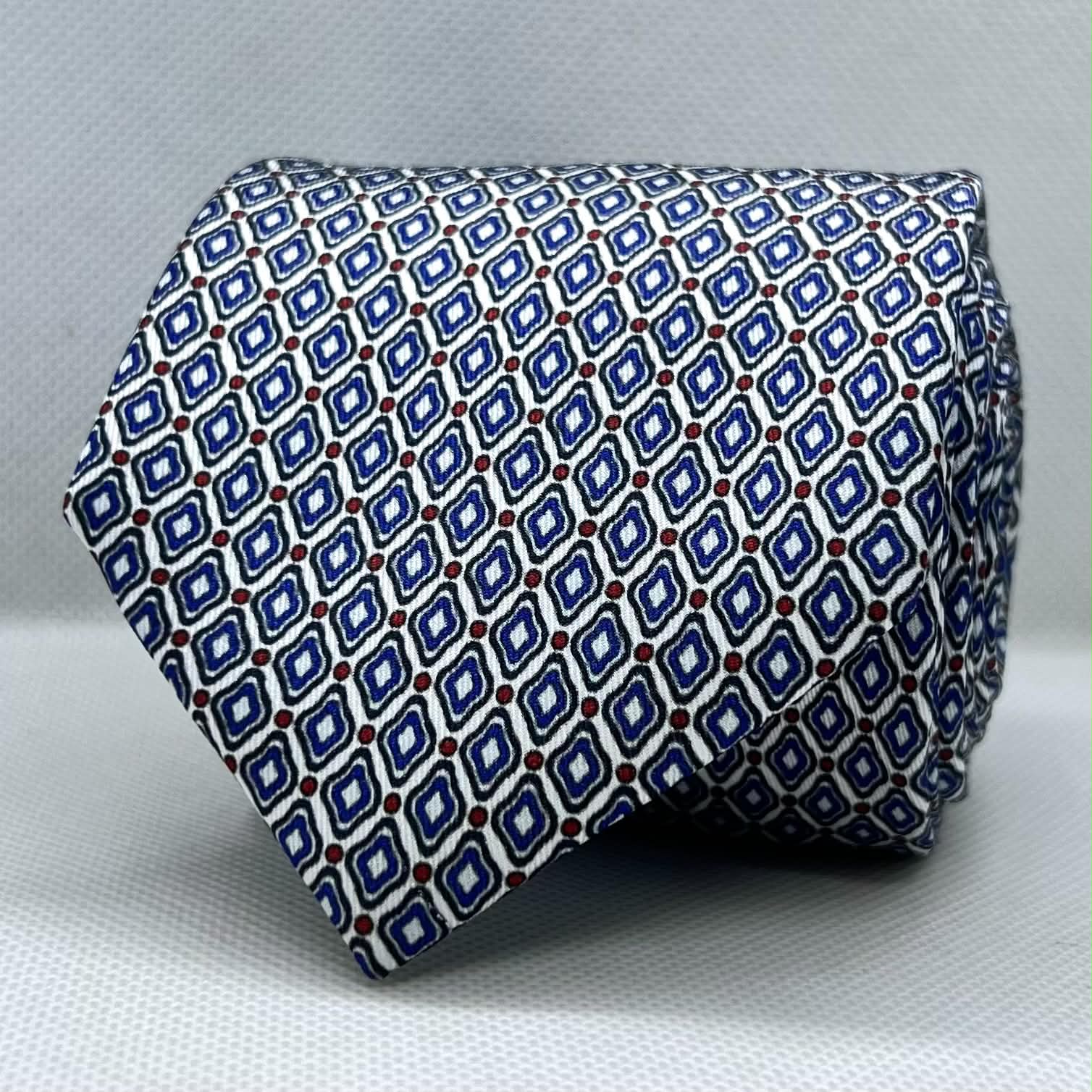White Base Blue Red Motif Polyester Tie