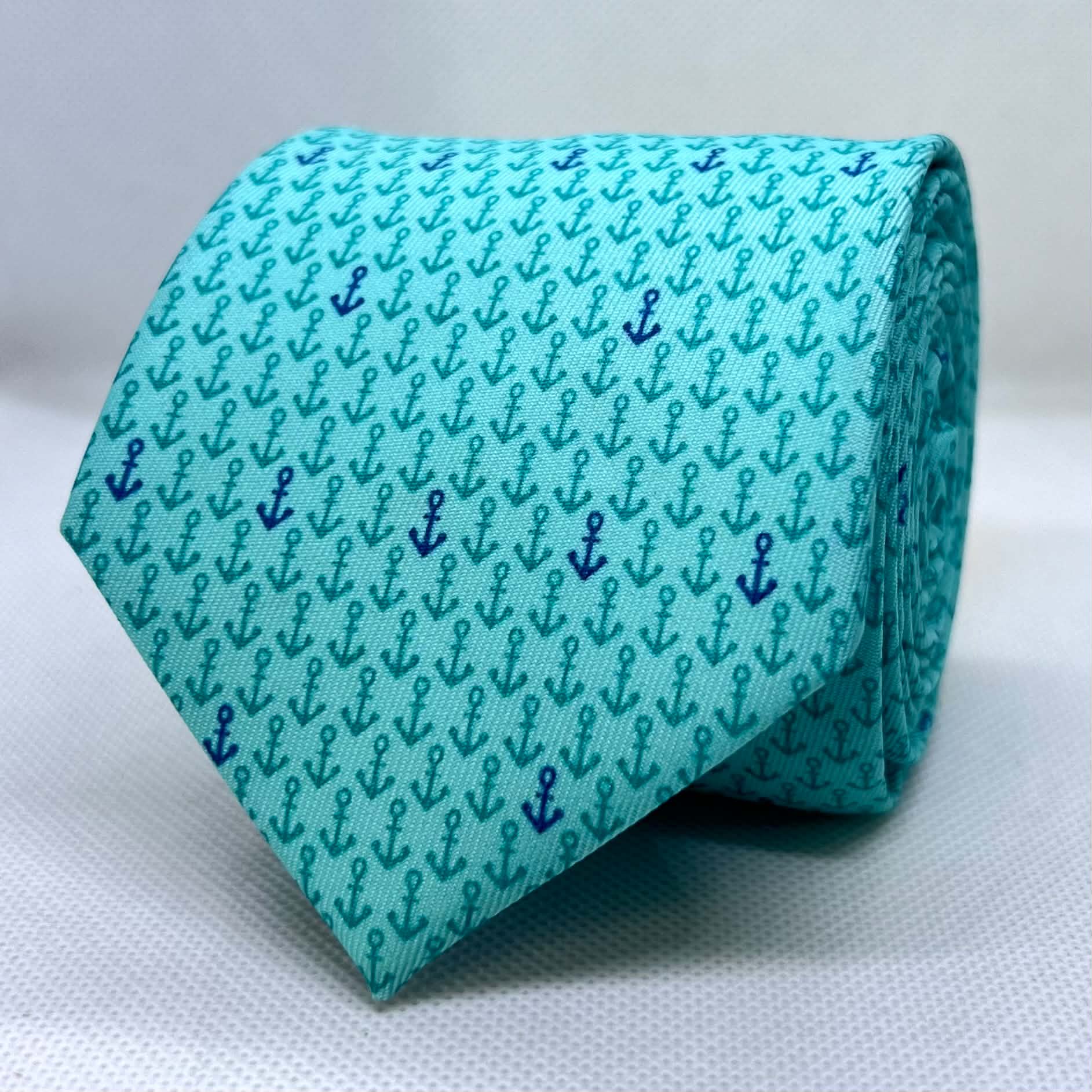 Seafoam Mint Anchor Print Polyester Tie