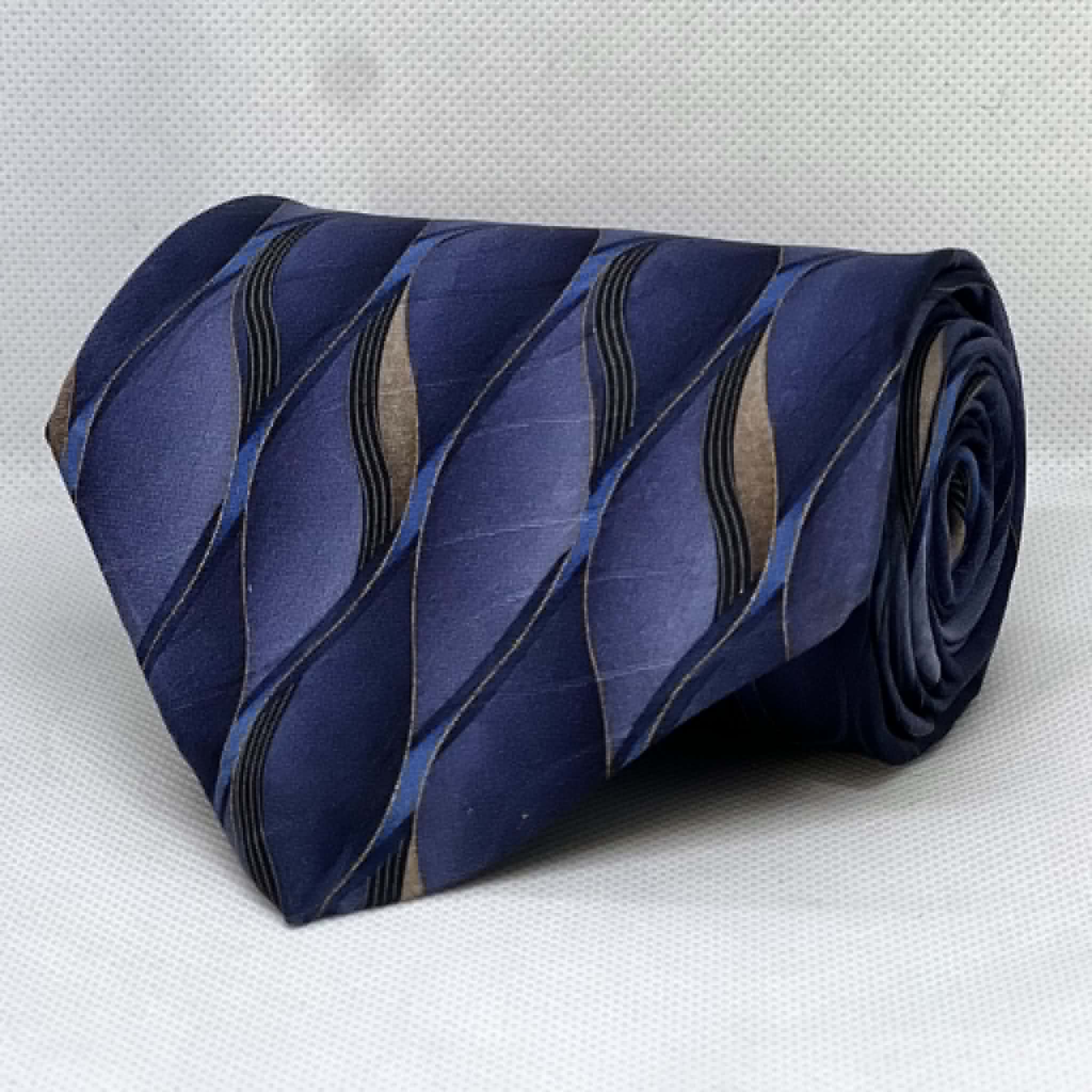 Royal Blue Silver Wave Stripe Broad Silk Tie
