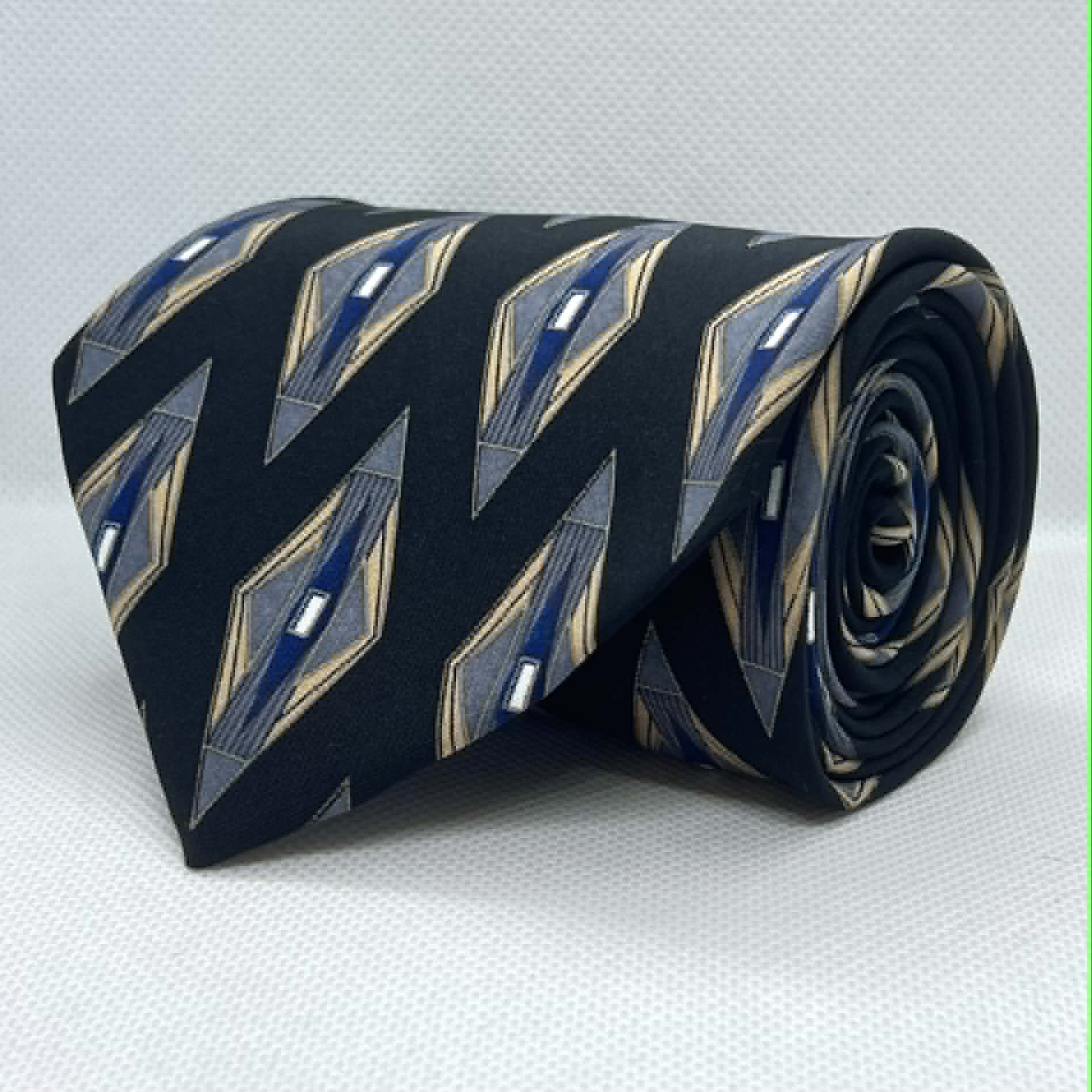 Black Grey Geometric Designer Broad Silk Necktie
