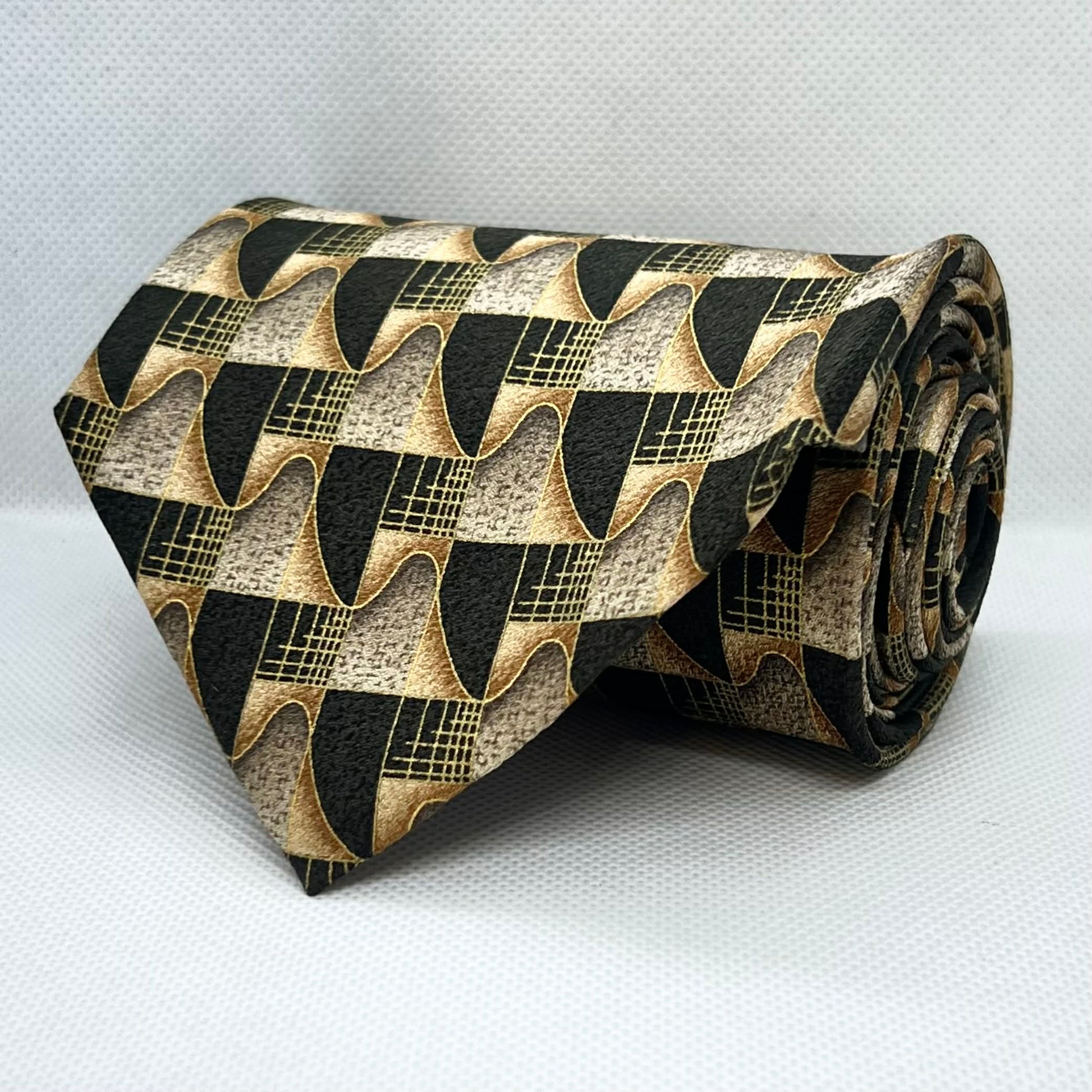 Black & Gold Abstract Geometric Silk Broad Tie