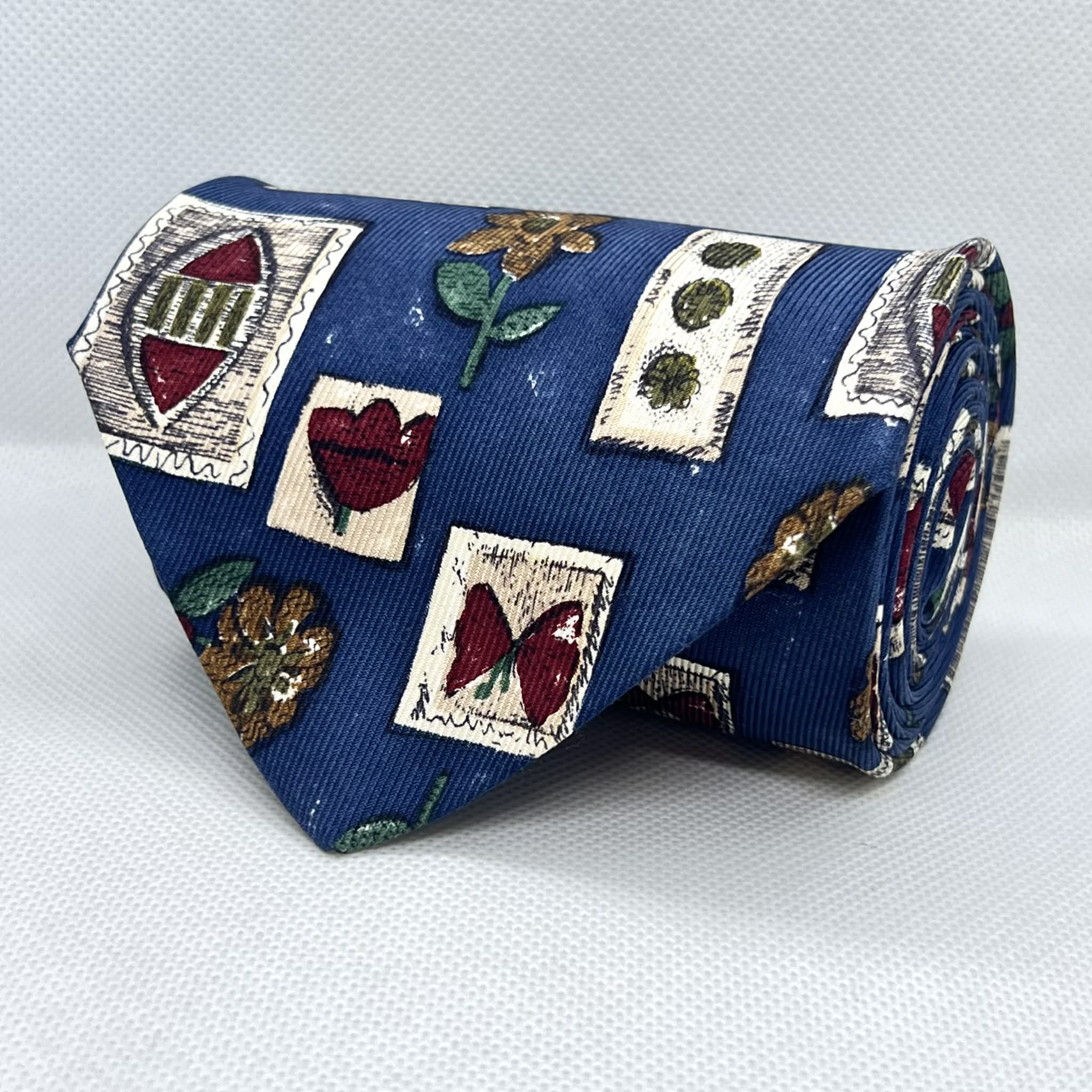 Royal Blue Patchwork Stamp Broad Silk Tie