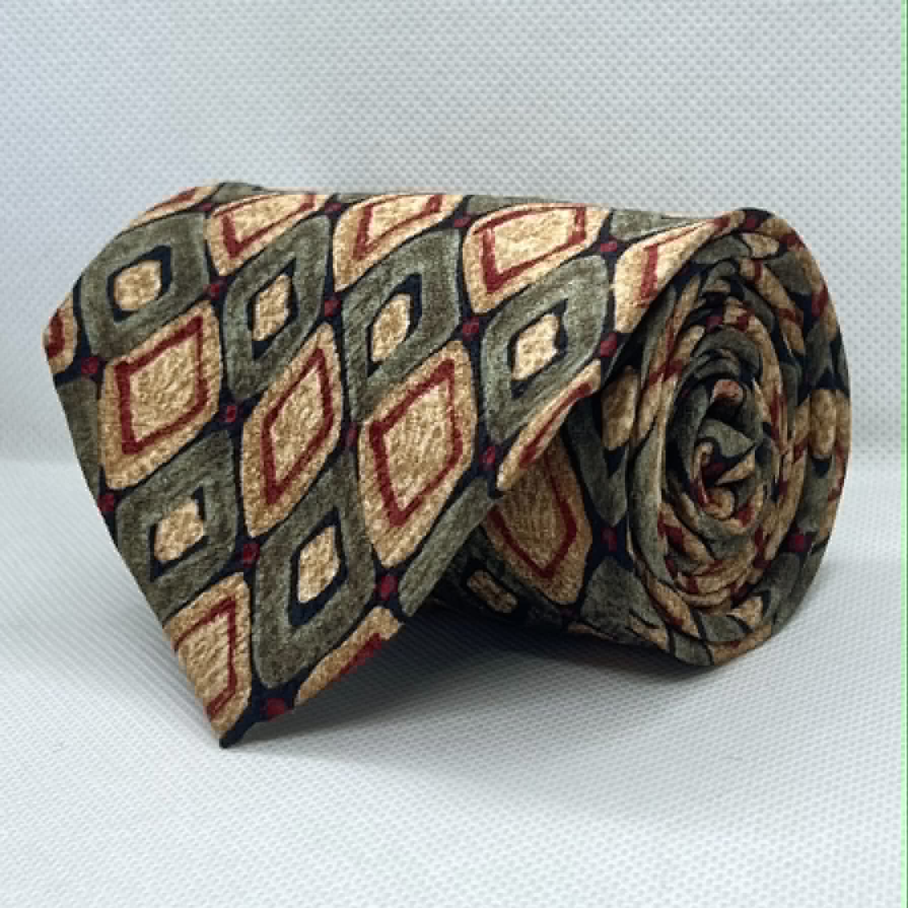 Earth Tone Geometric Designer Broad Silk Tie