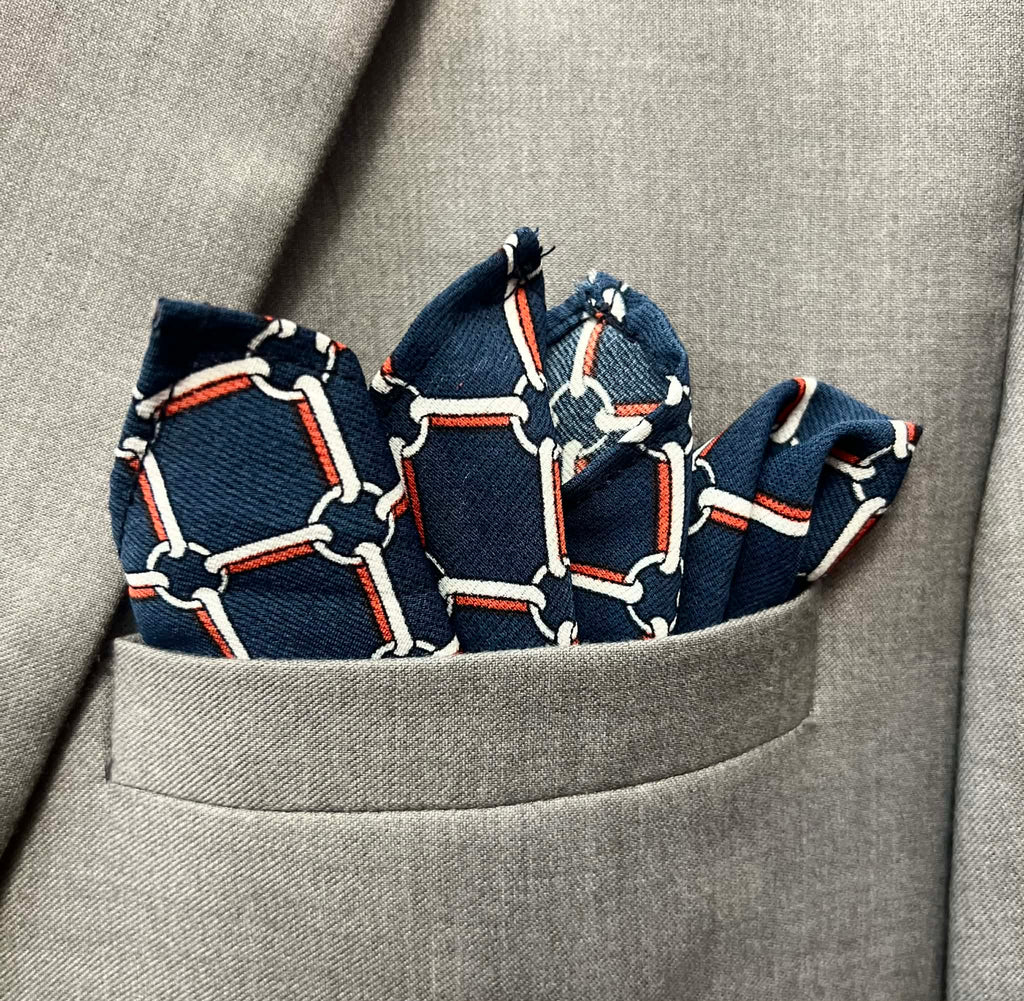 Regal Navy Lattice Grid Tie and Pocket Square Set