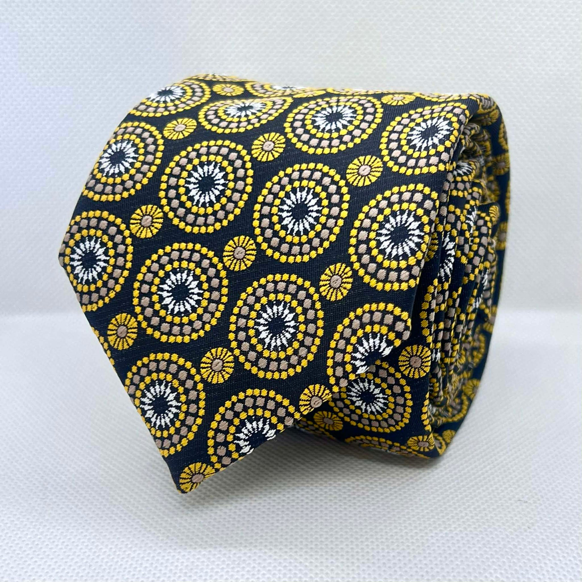 100% Polyester Midnight Navy & Saffron Rosette Medallion Woven