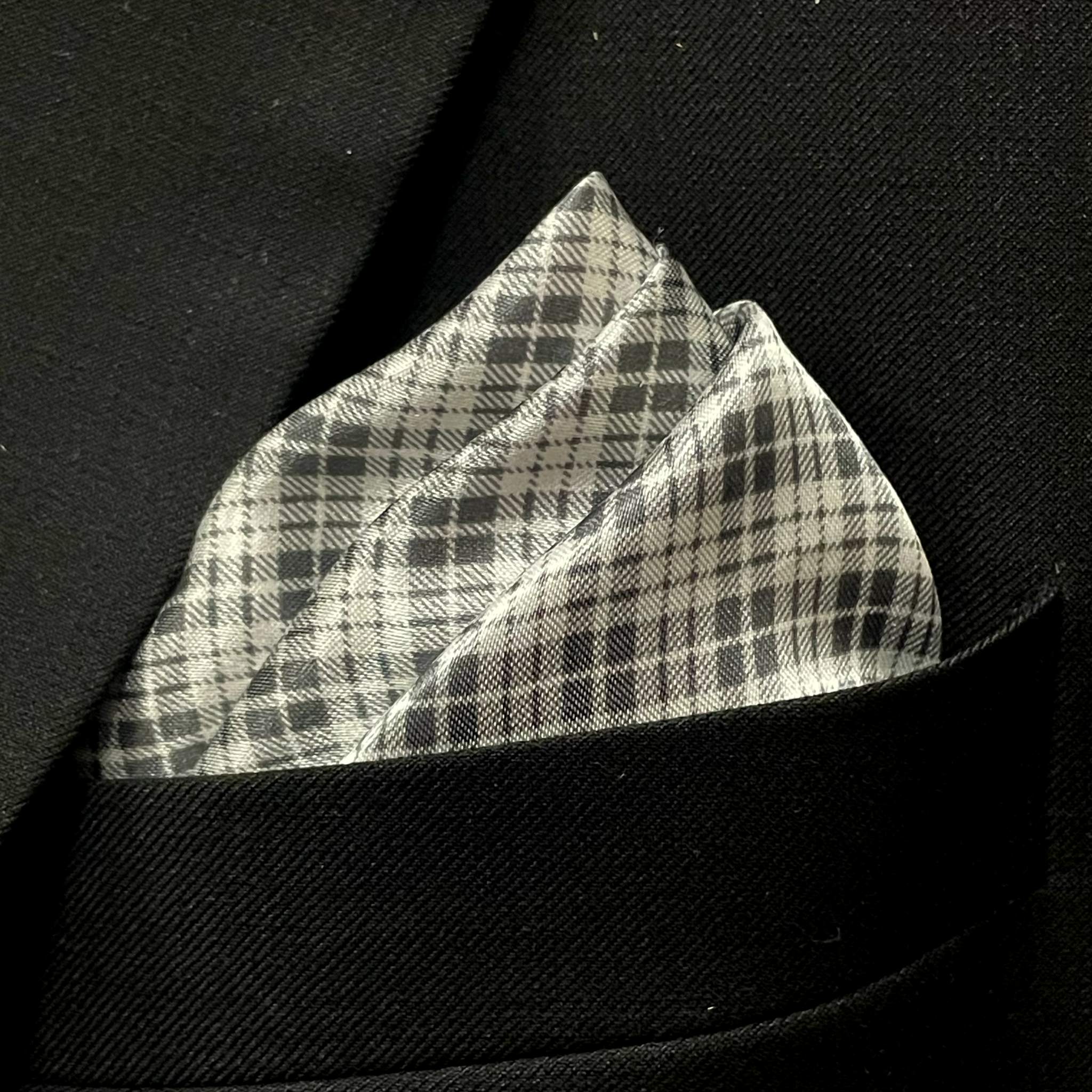 13 by 13 inches Silver Grey Plaid Pocket Square