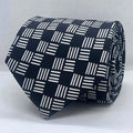 Black White Gridline Check Broad Silk Tie