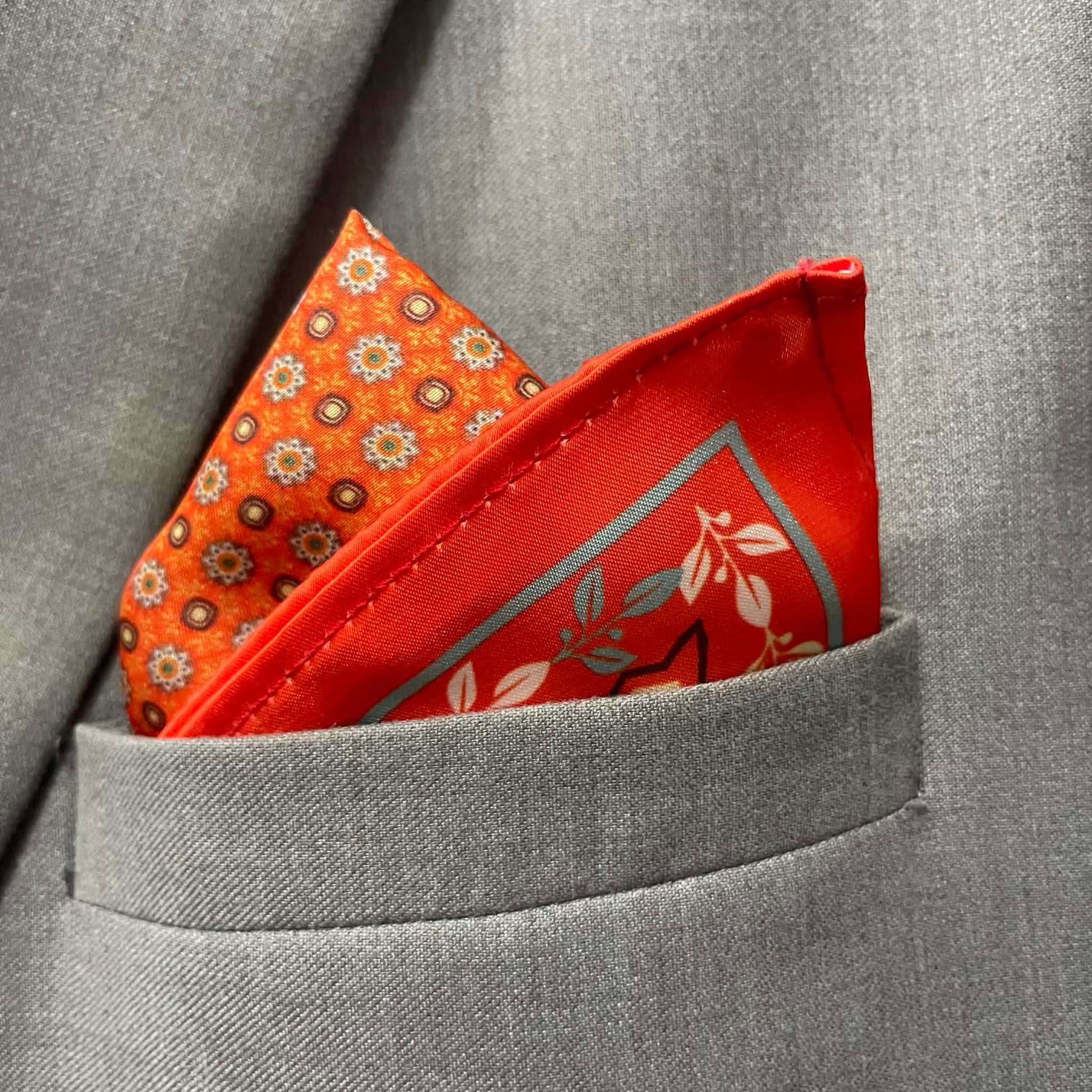 14 by 14 inches Amber Floral Circle Print Classic Pocket Square