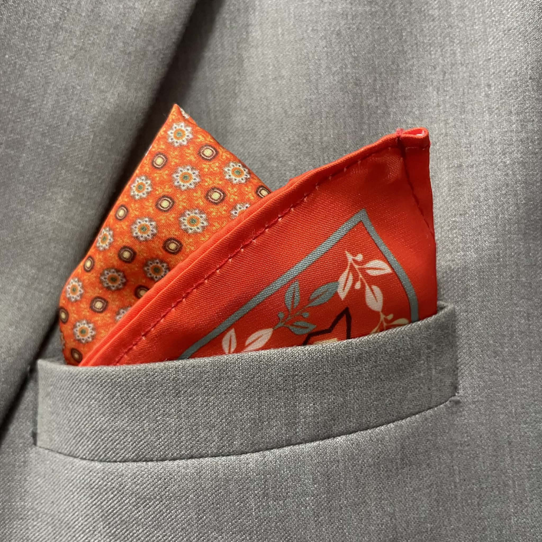 14 by 14 inches Amber Floral Circle Print Classic Pocket Square