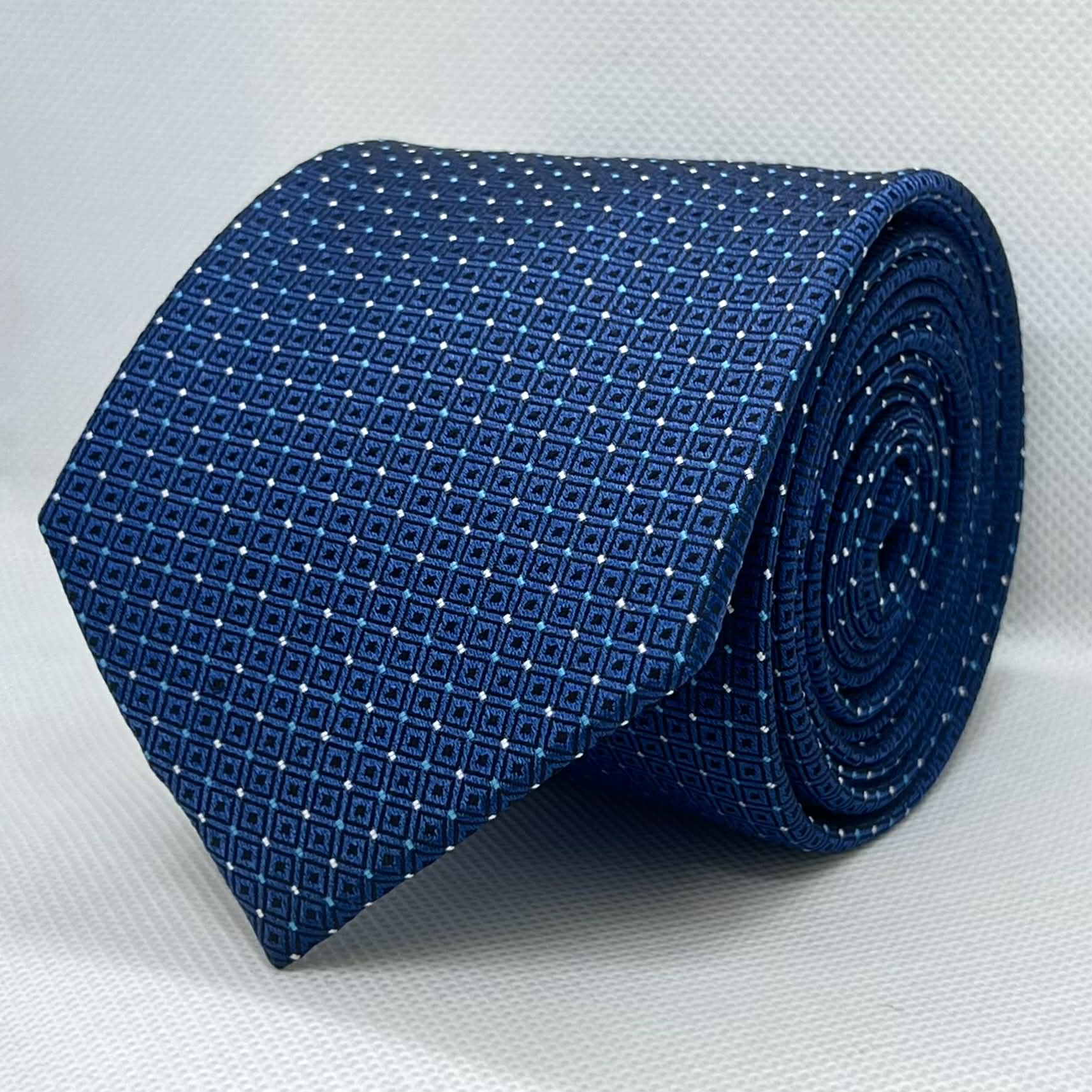 Deep Blue Geometric Dot Grid Microfiber Tie