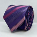 78% Silk 22% Cotton Royal Purple & Mauve Striped Tie