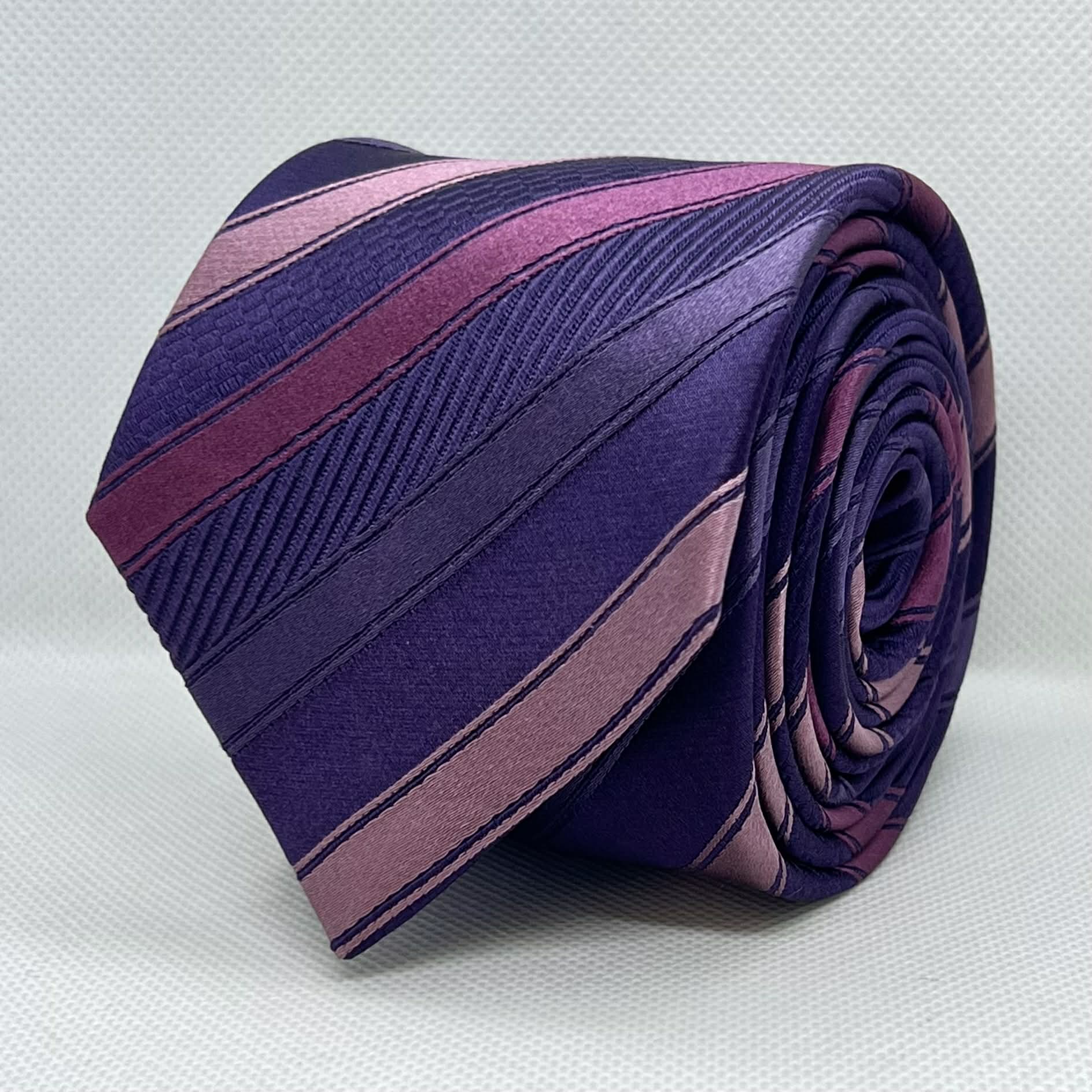 78% Silk 22% Cotton Royal Purple & Mauve Striped Tie
