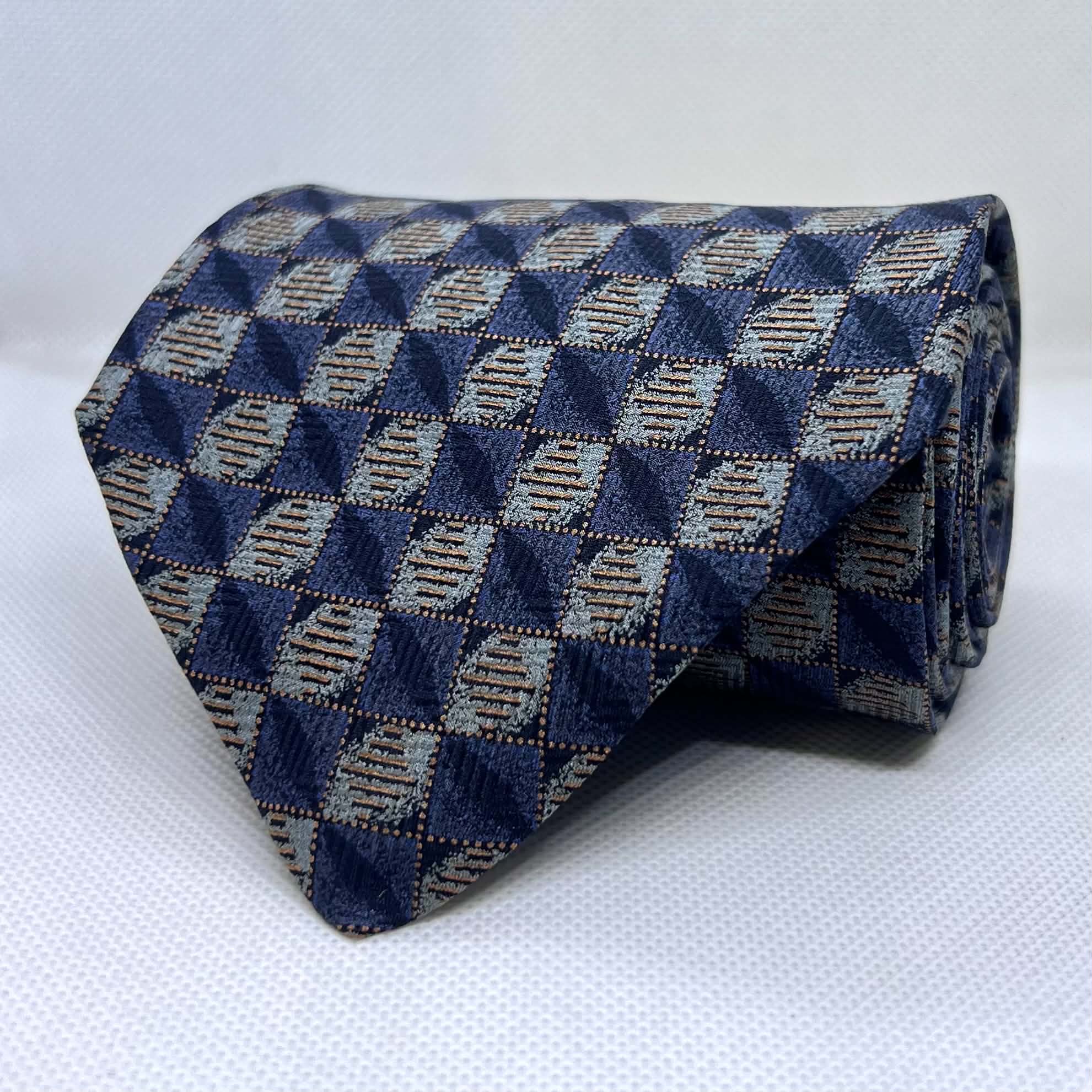 Indigo Mosaic Check Silk Broad Tie