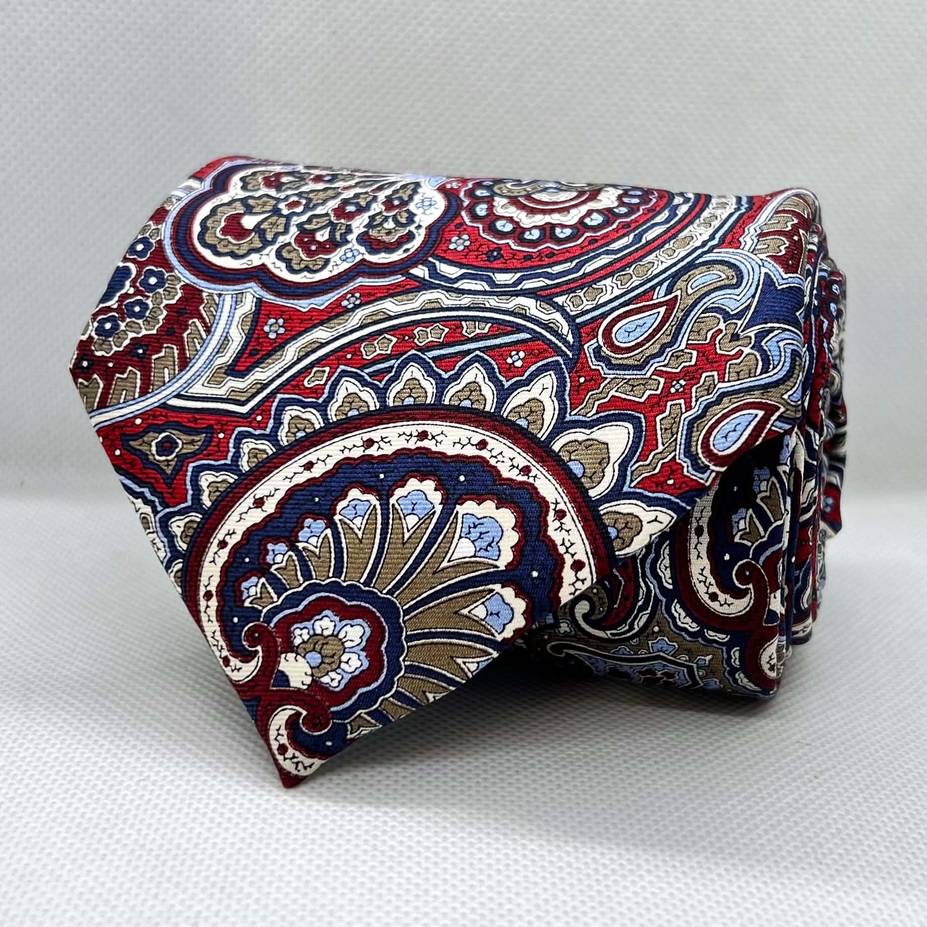 Navy Red Paisley Medallion Silk Broad Tie