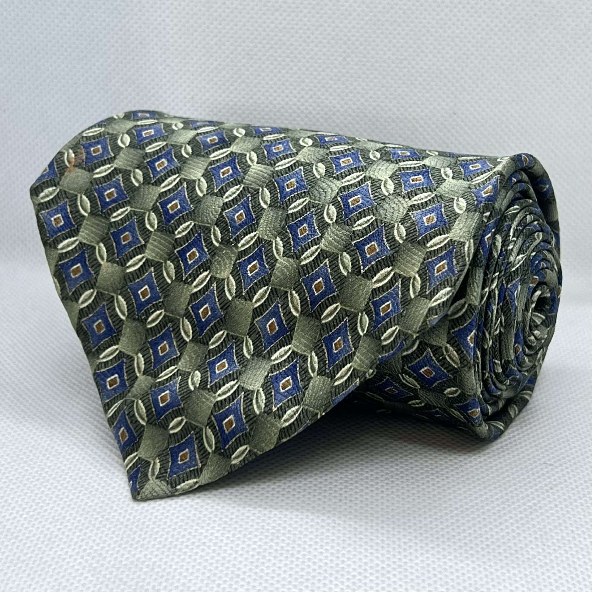 Green Geometric Woven Broad Silk Tie