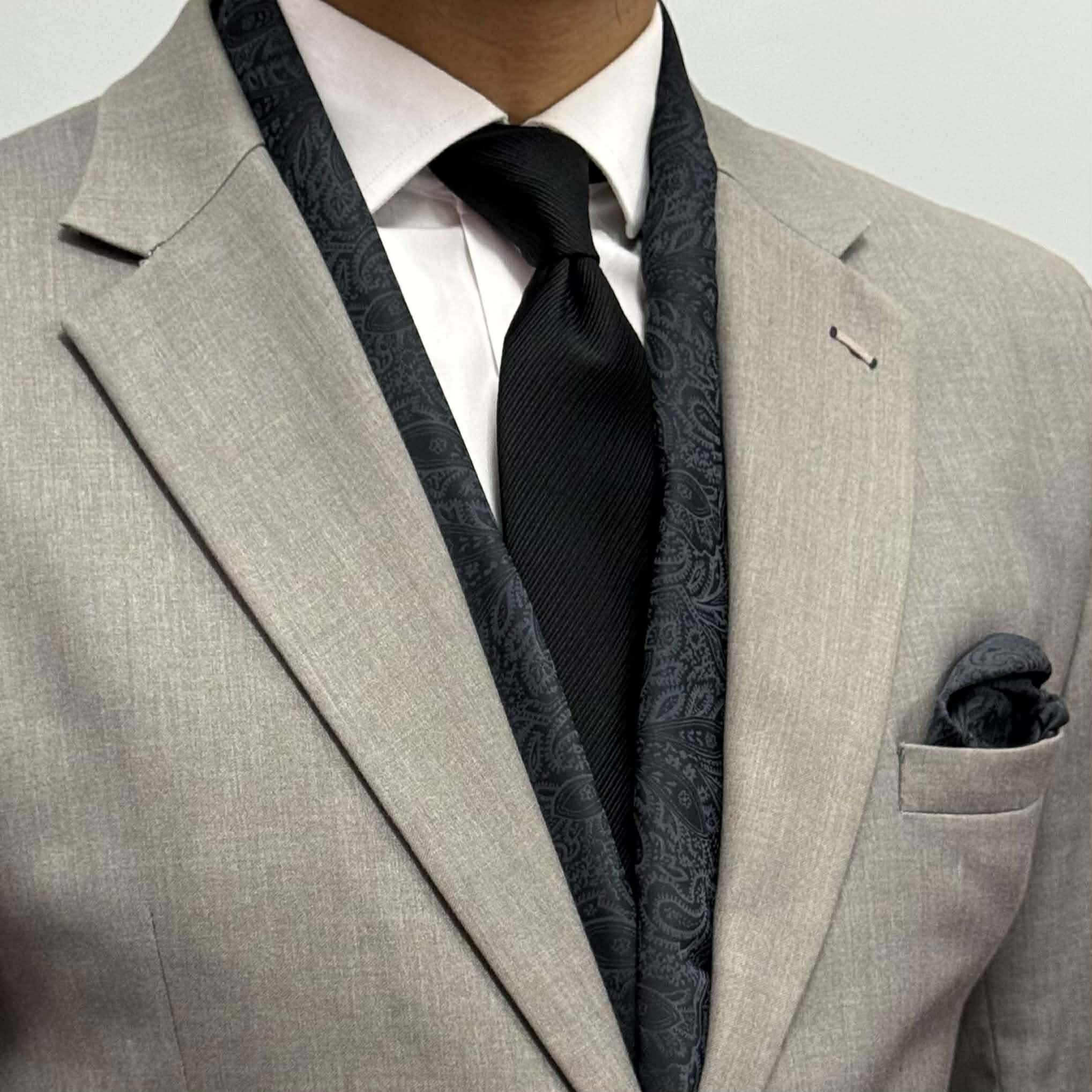 Charcoal Paisley Silk Scarf & Pocket Square Set