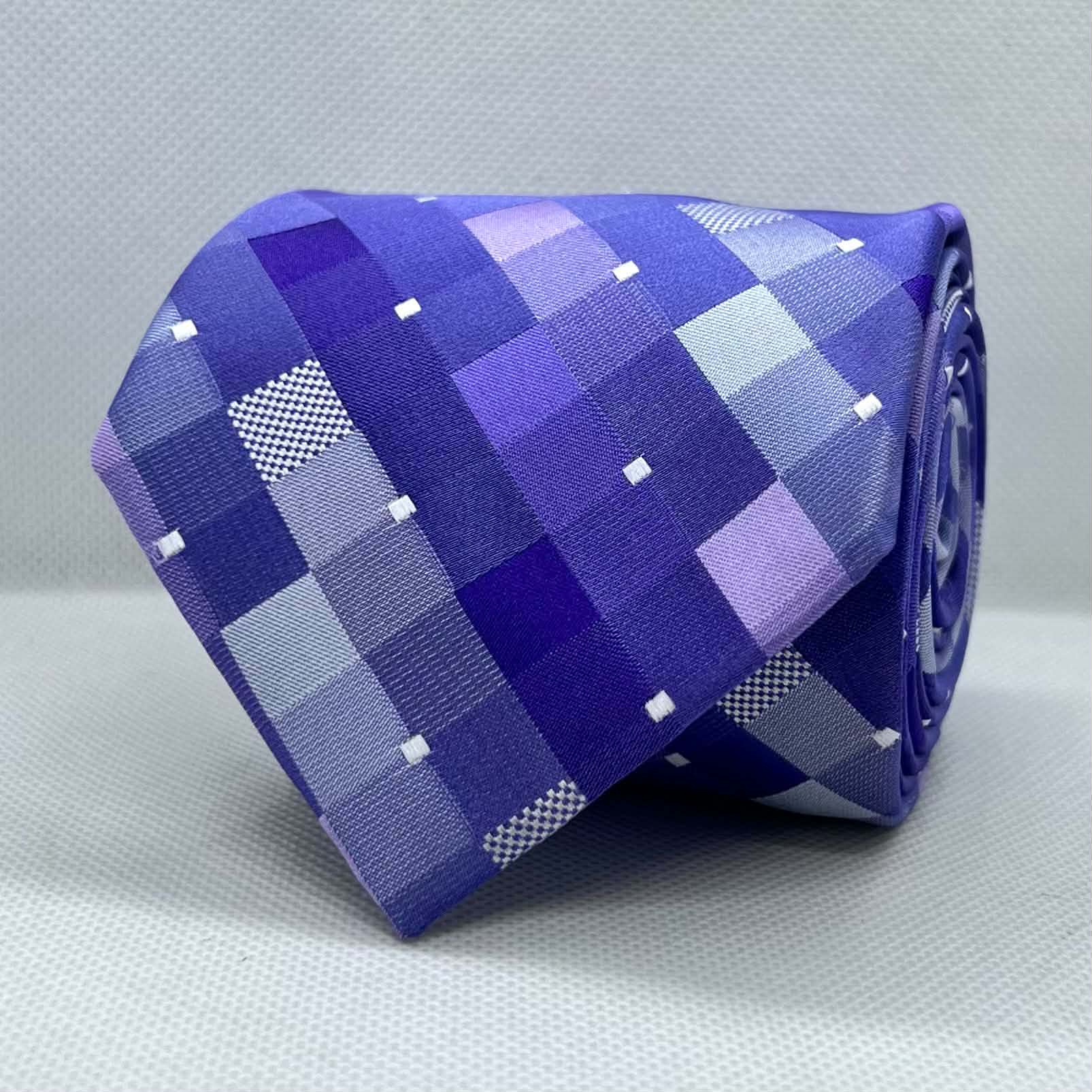 Purple & Lavender Grid Pattern Polyester Tie