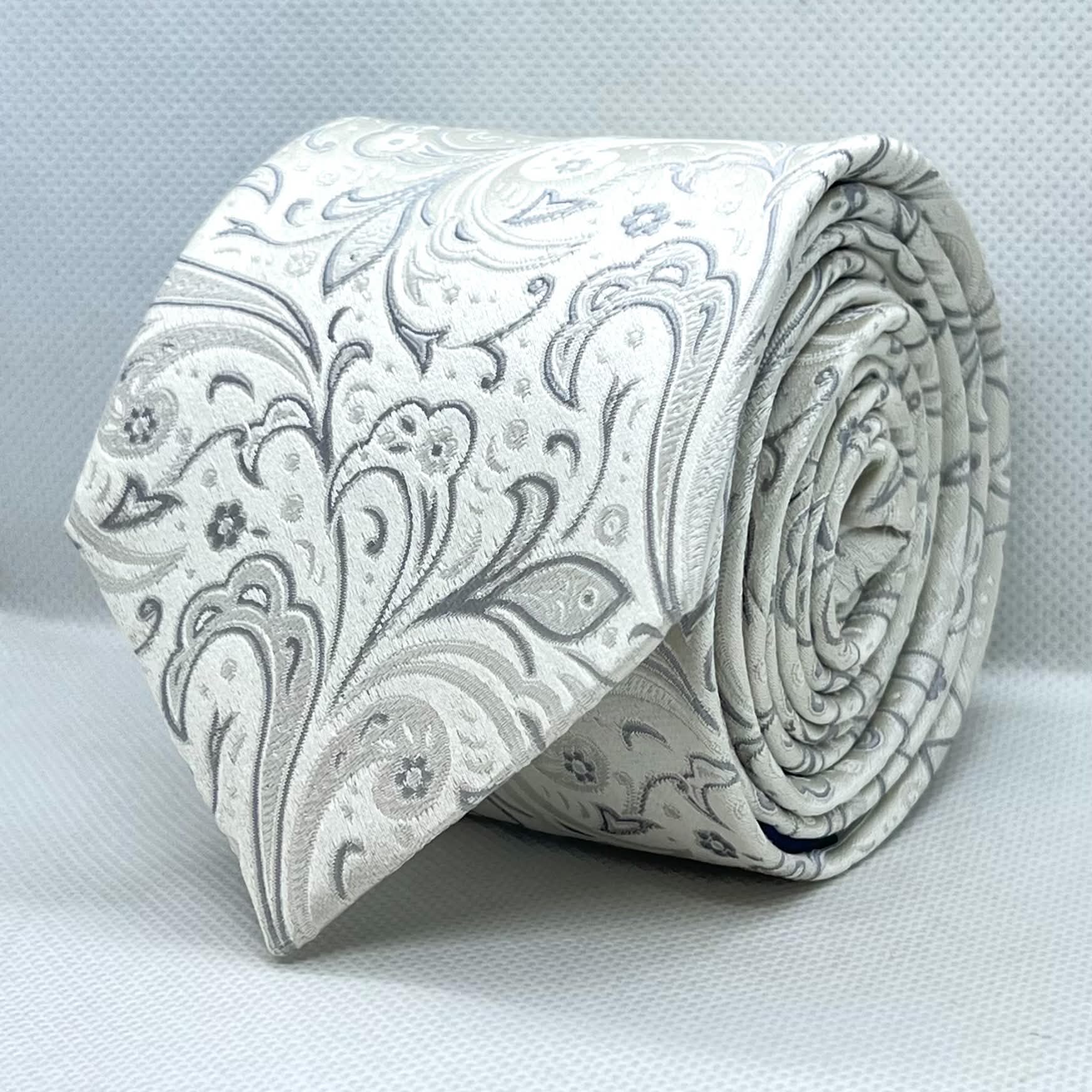 Pearl Silver Paisley Silk Tie