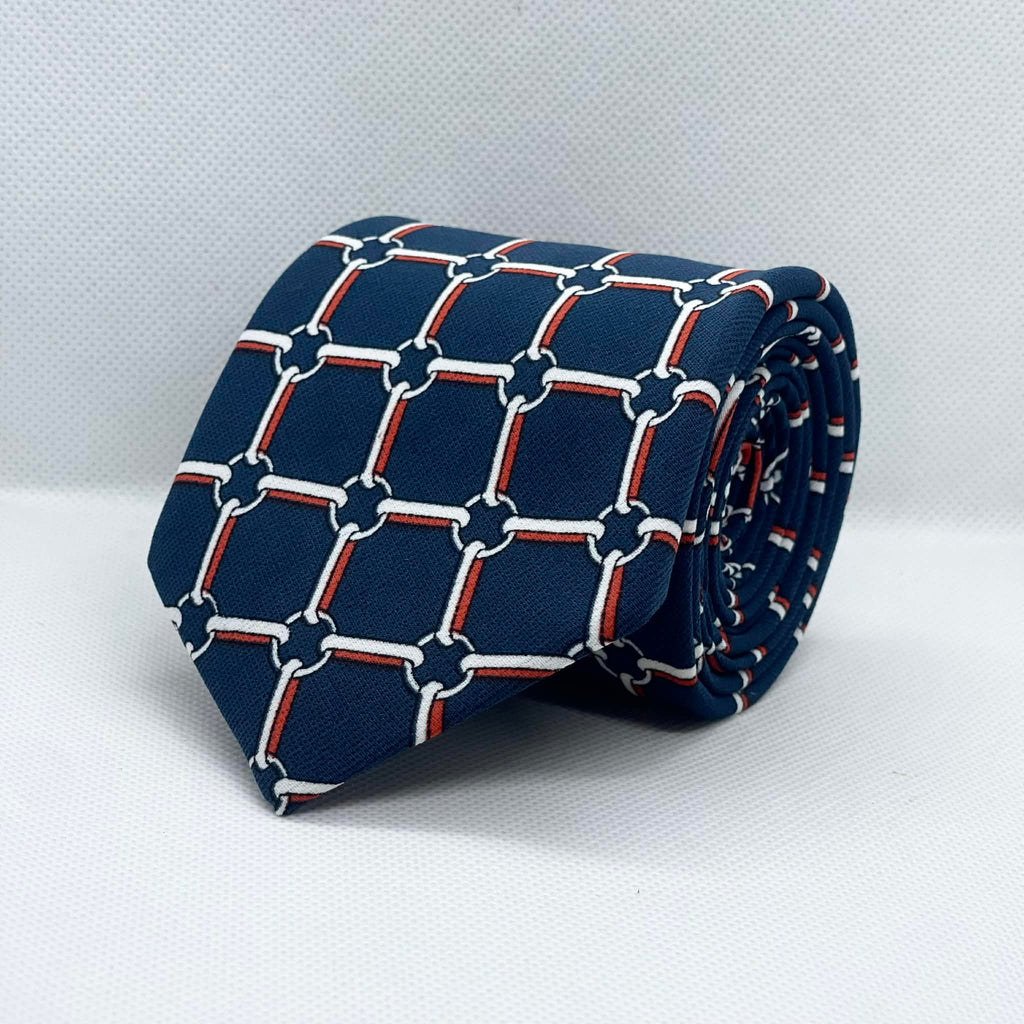 Regal Navy Lattice Grid Tie and Pocket Square Set