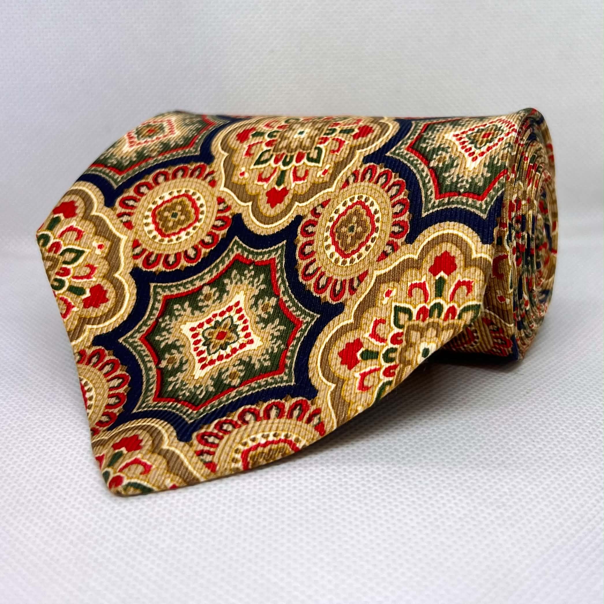 Blue Base Brown Big Motif Broad Silk Tie