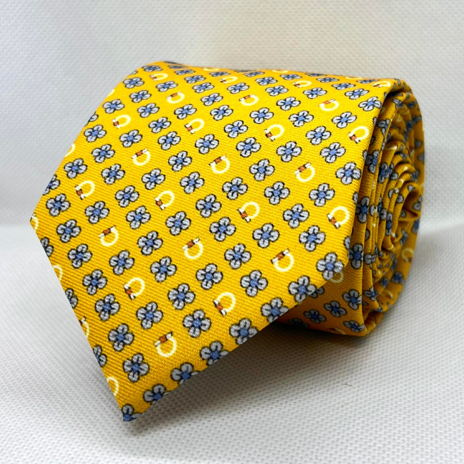 Mustard Yellow with Blue Floral Polyester Tie