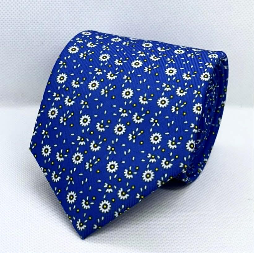 Royal Blue Floral Tie Set with Pocket Square