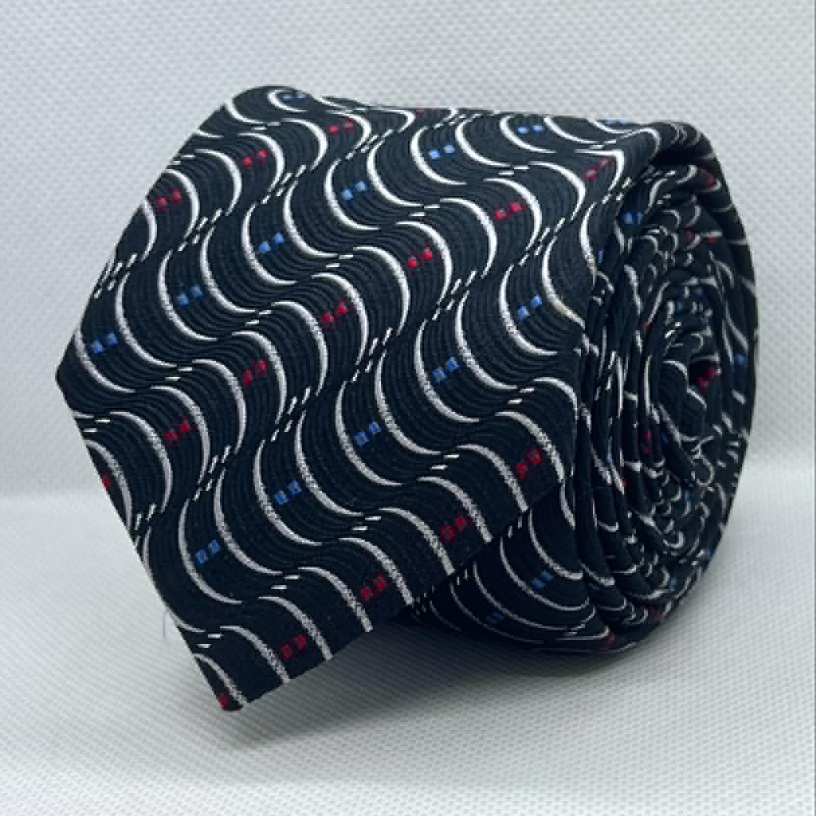 Navy Wave Pattern Polyester Tie