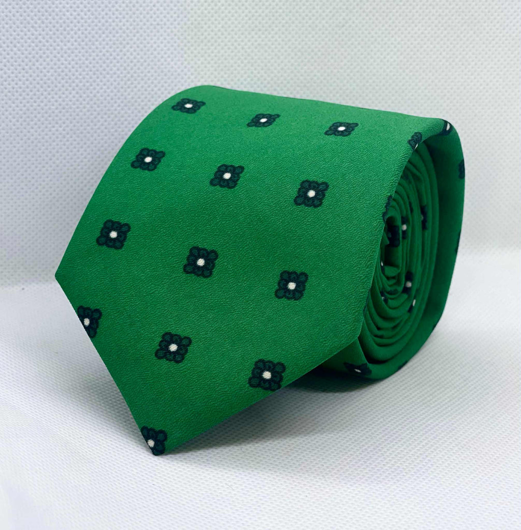 Emerald Green Square Pattern Necktie & Pocket Square Set