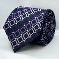 Dark Navy with Purple Windowpane Check Silk Tie