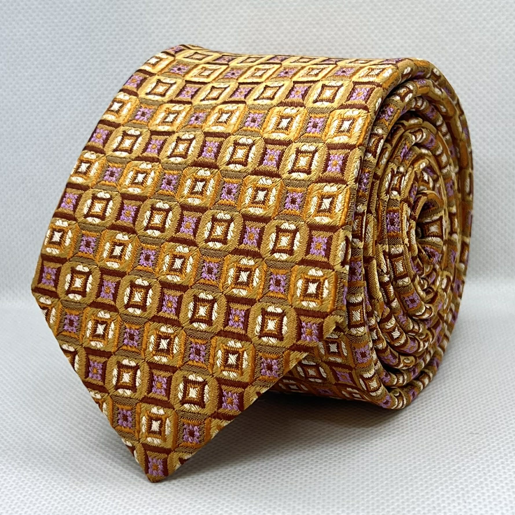 Mustard Gold Patterned with Purple Silk Tie