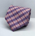 100% Polyester White, Red & Navy Triple-Line Diagonal Stripe Necktie