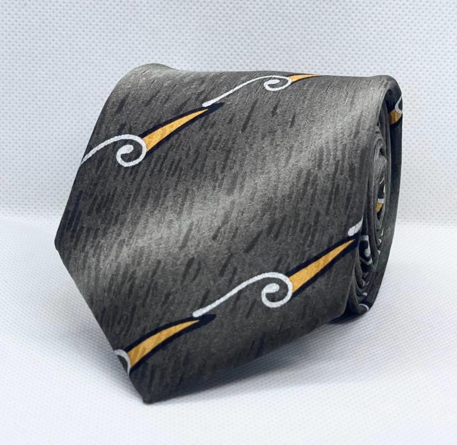 100% Silk Charcoal Scroll Accent Tie