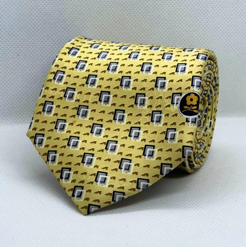 100% Silk Mustard Geo Tile Necktie