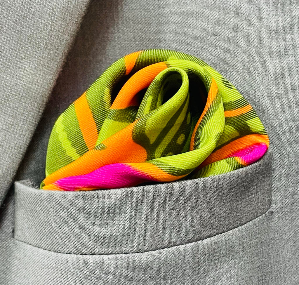 13 by 13 inches Tropical Ember vibrant Pocket Square