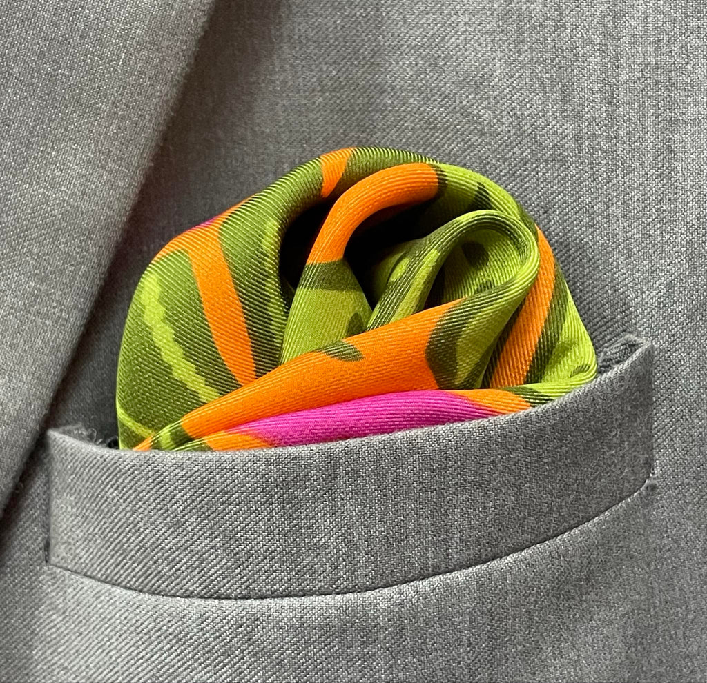 13 by 13 inches Tropical Ember vibrant Pocket Square