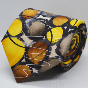 100% Silk Brown Yellow Geometric Broad Tie
